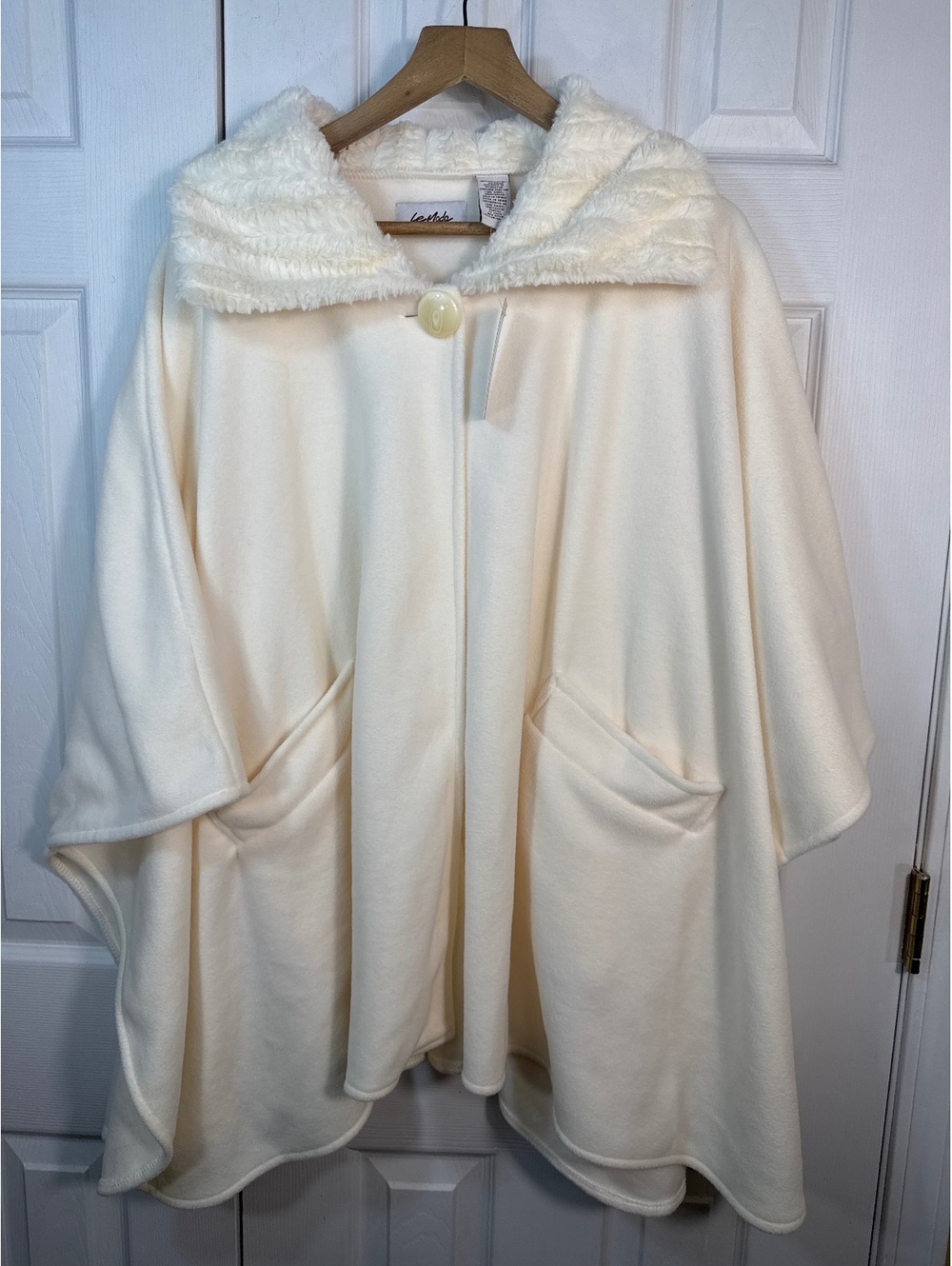 Le Moda Cream Faux Fur Collar Cape Coat
